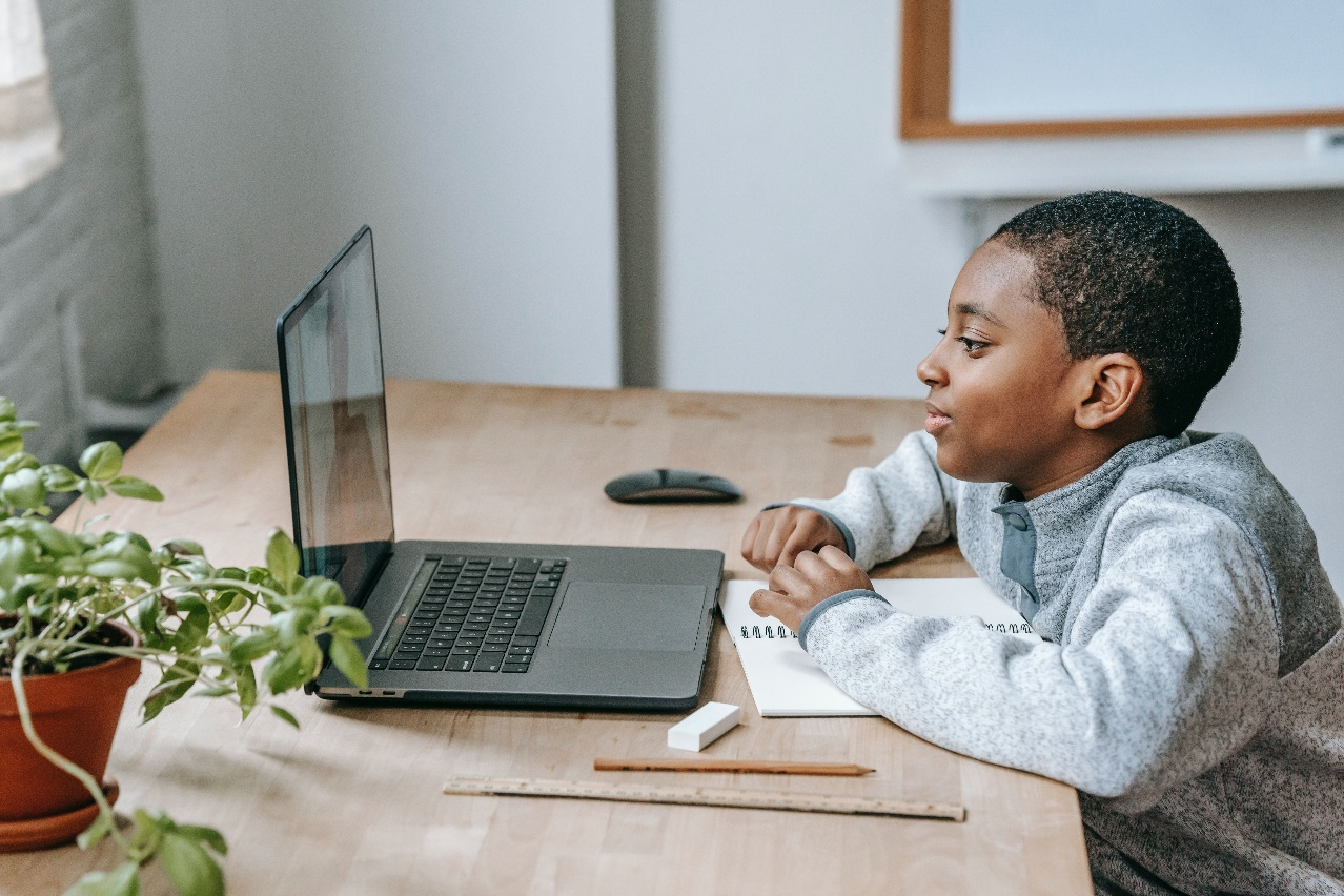 A boy watching a laptop screen